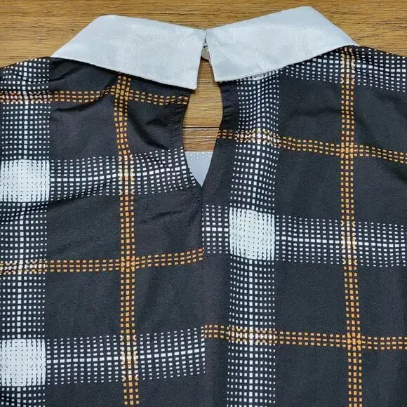 AUW Black Brown & White Plaid Sleeveless Blouse w/ Bling Collar - Size XL* - Picture 4 of 6
